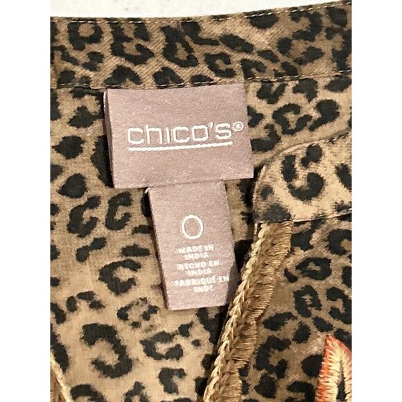 Chicos Embroidered Leopard Print Tunic Top With Bell Sleeves Size 0 100% Cotton - Picture 4 of 9
